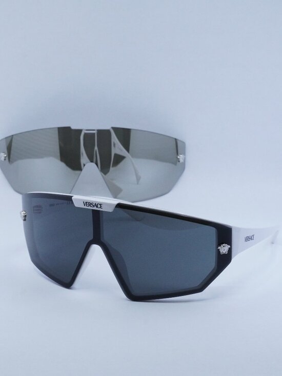 Versace VE4461 314/87 Shield Sunglasses – White/Grey with Mirror Silver Clip-on main image 14